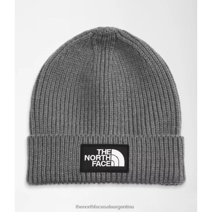 FFV045780 gris The North Face Gorro con puños y logo de caja TNF para niños