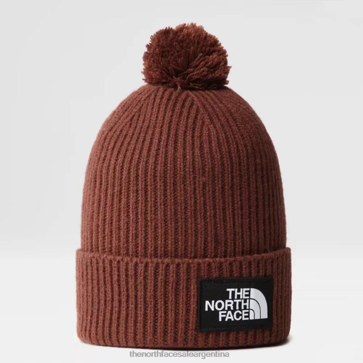 FFV04123 roble oscuro The North Face gorro con pompón y logo de tnf