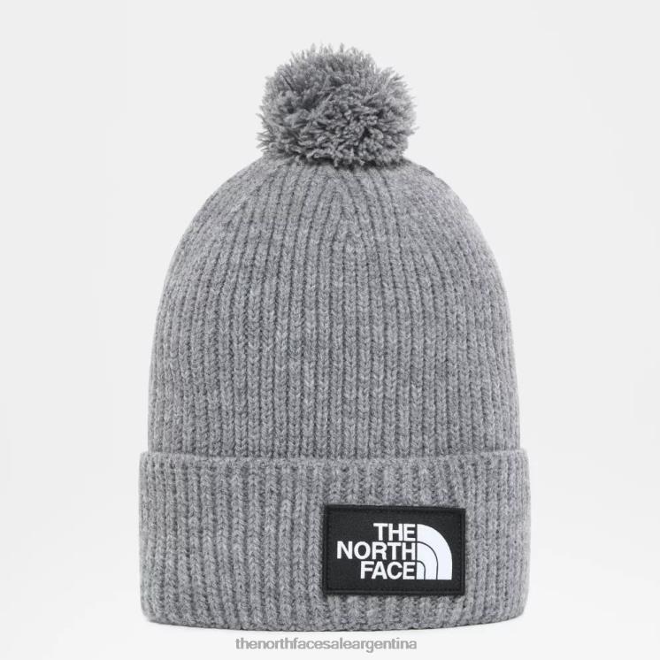 FFV04124 gris The North Face gorro con pompón y logo de tnf