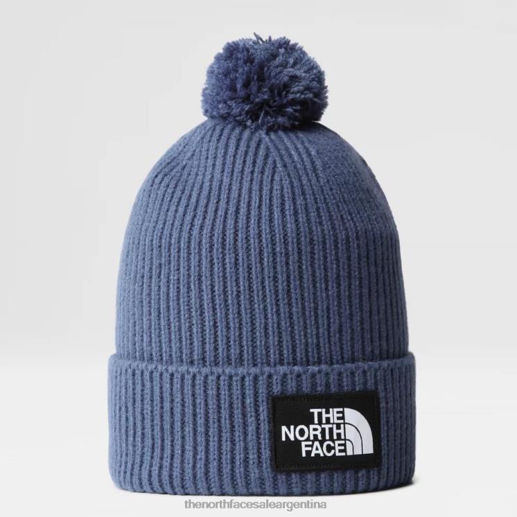 FFV04125 azul sombreado The North Face gorro con pompón y logo de tnf
