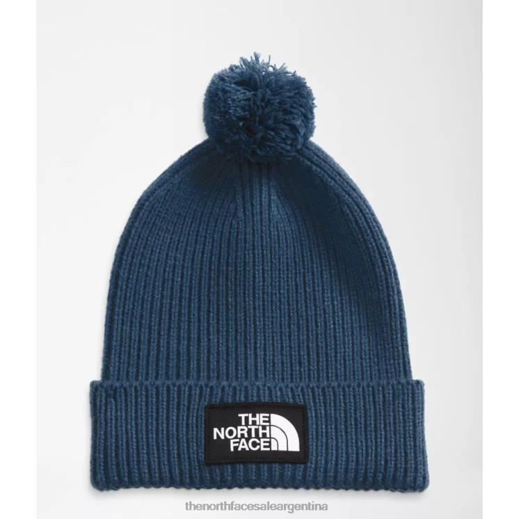 FFV043228 azul sombreado The North Face gorro con pompón y logo de tnf