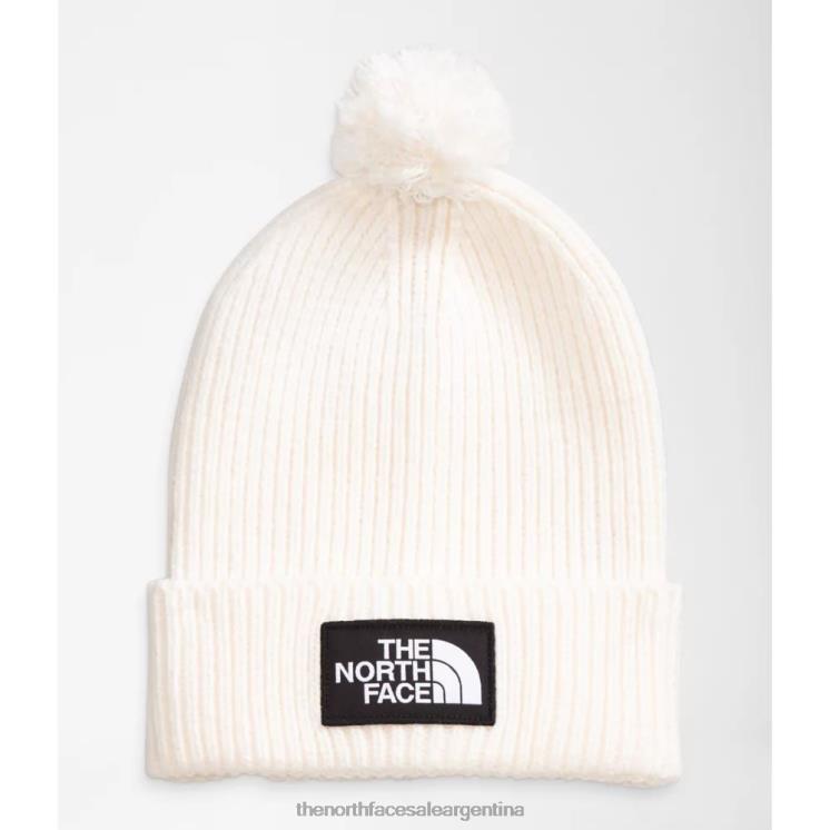 FFV043230 blanco The North Face gorro con pompón y logo de tnf
