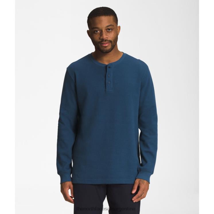FFV045656 azul sombreado The North Face henley de manga larga tipo waffle para hombre