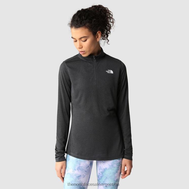 FFV042190 gris The North Face Top de manga larga con cremallera de 1/4 flexible para mujer