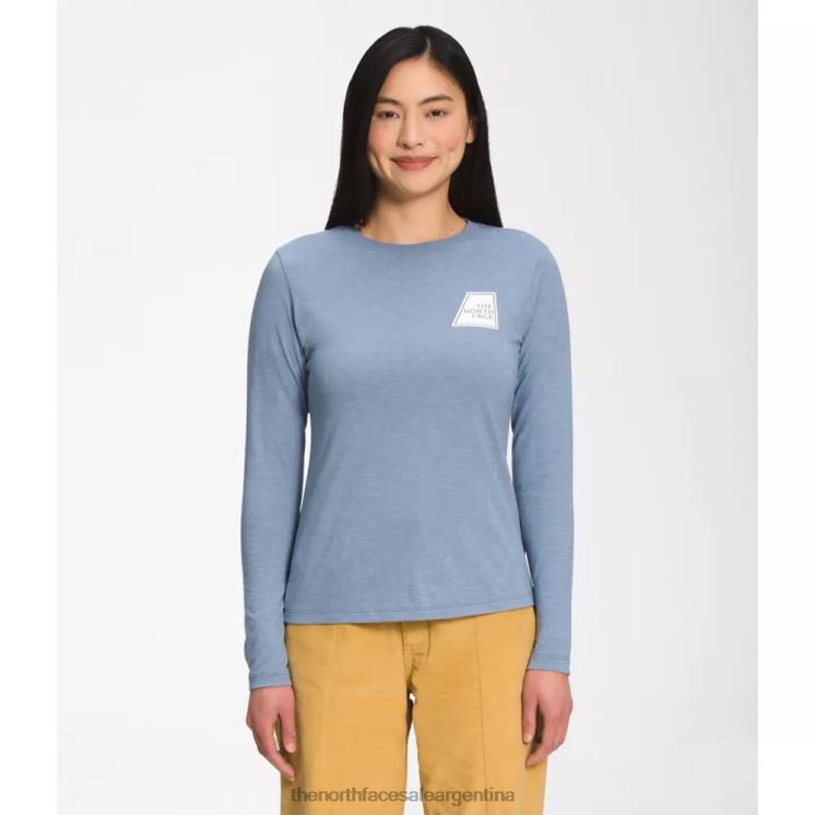 FFV045539 azul popular The North Face Camiseta de manga larga con marcas de logo de mezcla triple para mujer