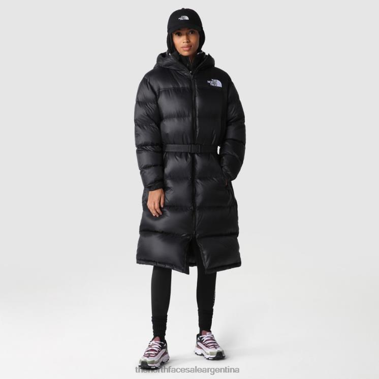 FFV041074 negro The North Face parka larga con cinturón nuptse para mujer