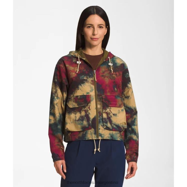 FFV046083 hielo bronceado The North Face sudadera con capucha de viento ripstop estampada para mujer