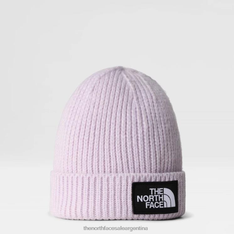 FFV041787 niebla de lavanda The North Face gorro con logo de caja para bebé