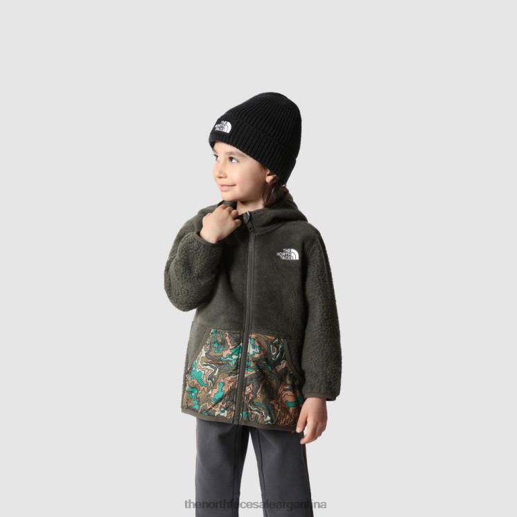 FFV041651 nuevo verde pardo The North Face chaqueta con capucha de forro polar para niños