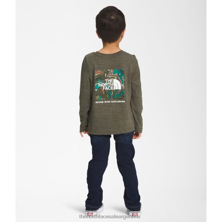 FFV045362 nuevo verde pardo The North Face camiseta de manga larga con gráfico de tres mezclas para niños