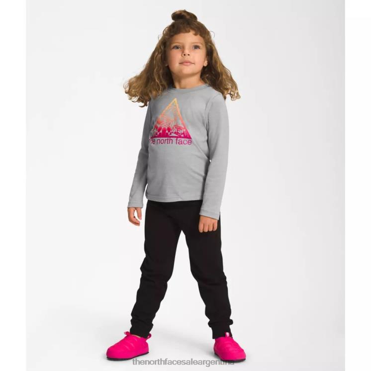 FFV045364 gris The North Face camiseta de manga larga con gráfico de tres mezclas para niños
