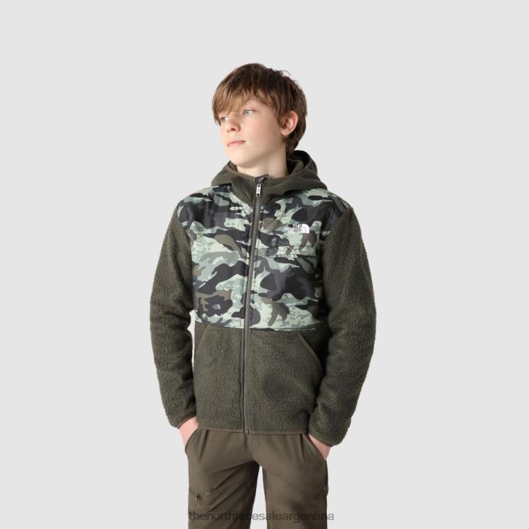 FFV041647 verde pardo The North Face chaqueta con capucha de forro polar para niños