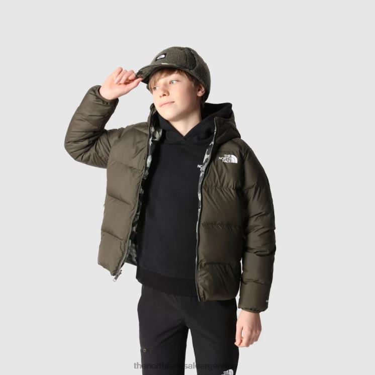 FFV041815 nuevo verde pardo The North Face chaqueta con capucha y plumón reversible con estampado North para niños