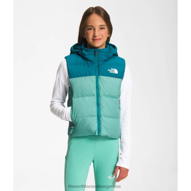 FFV045317 wasabi The North Face chaleco reversible con capucha y plumón norte para niñas