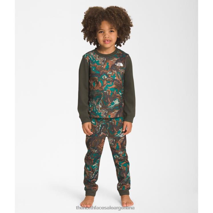 FFV045330 nuevo verde pardo The North Face conjunto de ropa interior tipo gofre para niños