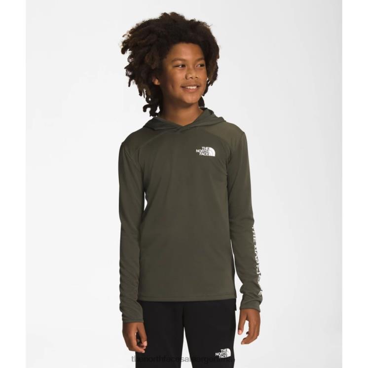 FFV045333 nuevo verde pardo The North Face sudadera con capucha de manga larga para niños Never Stop