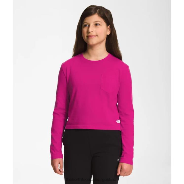 FFV045343 rosa fucsia The North Face camiseta cuadrada de manga larga para niñas