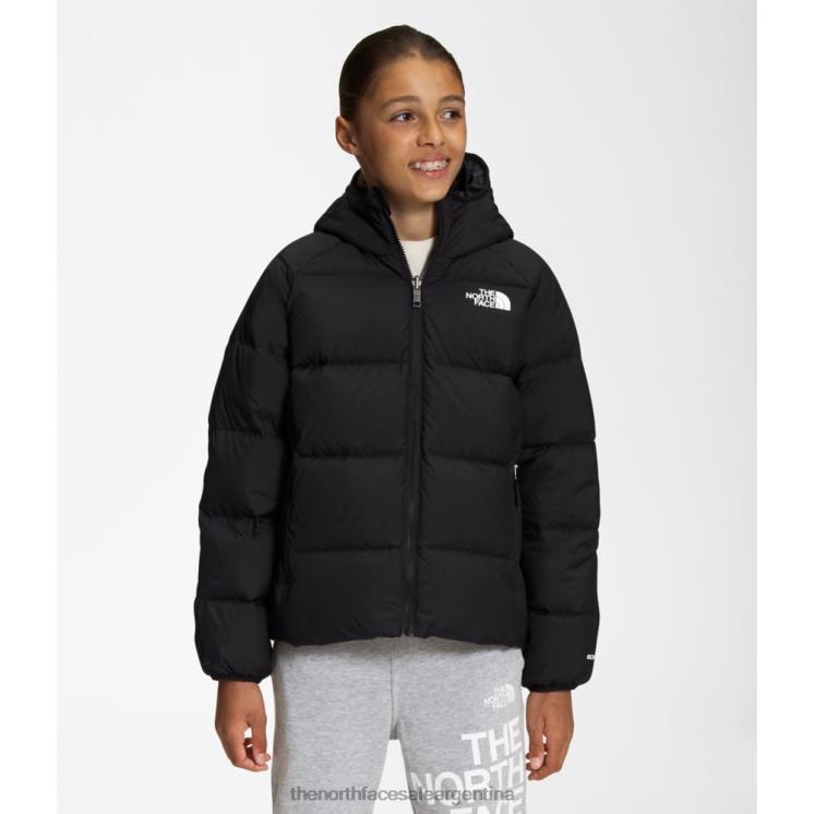 FFV045877 negro The North Face chaqueta con capucha y plumón reversible con estampado North para niños