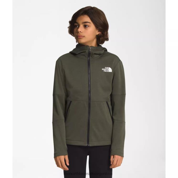 FFV045895 nuevo verde pardo The North Face sudadera con capucha y cremallera completa cálida de invierno para niños